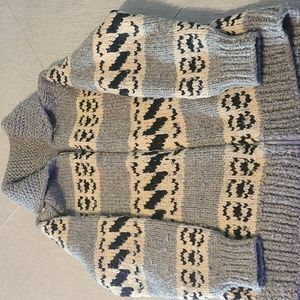 Authentic handmade Norwegian Wool Sweater L Grey, White & Black